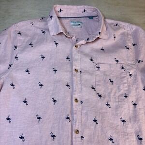 Tenth + Ocean Washable Linen Flamingo Beach Resort Preppy Shortsleeve Shirt L